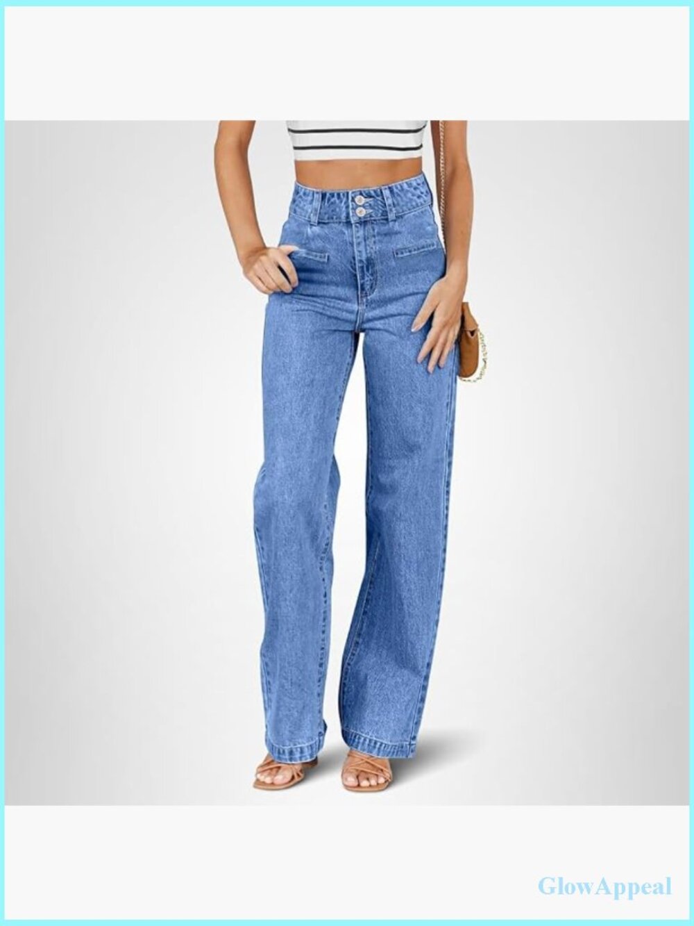 High Waisted Straight Leg Stretchy Jeans Wide Leg Denim Pants with Pockets